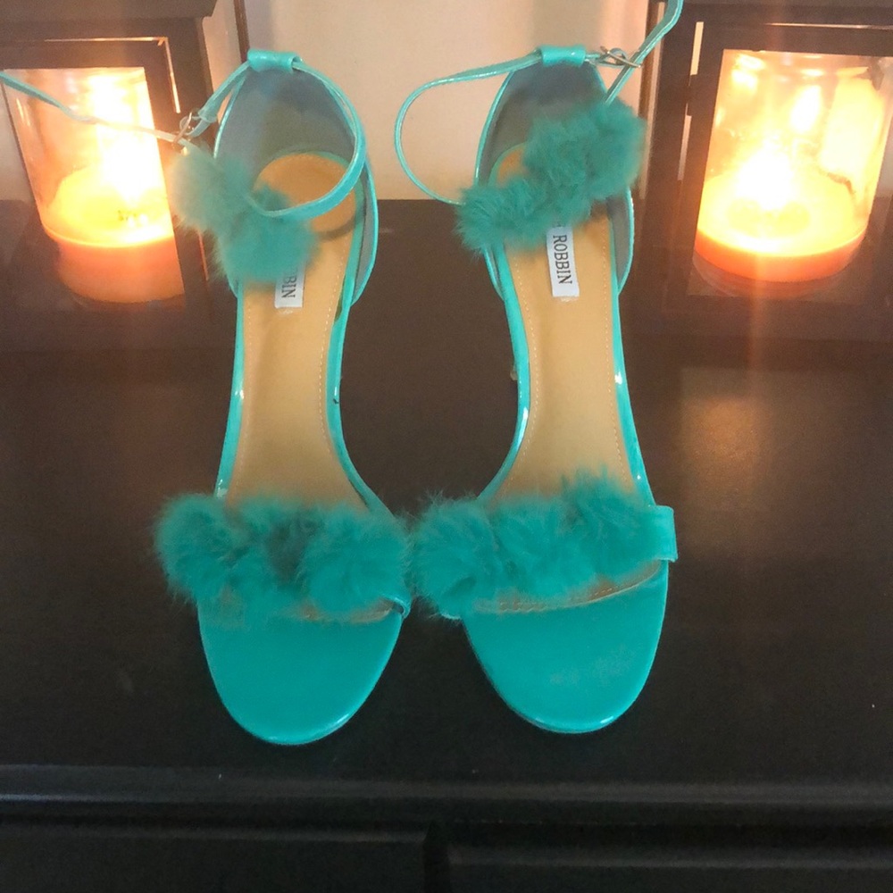 Teal Pom Pom Heels